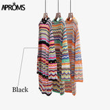 Christmas Gift Aproms Vintage Colorful Crochet Mini Dress Women 2021 Casual Long Sleeve Hollow Out Holiday Beach Fashion Short Dresses Vestidos