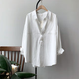 Christmas Gift BGTEEVER Minimalist Loose White Shirts for Women Turn-down Collar Solid Female Shirts Tops 2021 Spring Summer Blouses