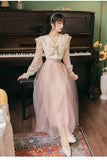 Kukombo 2 Piece Set Women Outfits Sweet Elegant Skirt Suit Flare Sleeve Cute Doll Collar Lace Shirt Top And Fairy High Waist Mesh Skirt K151