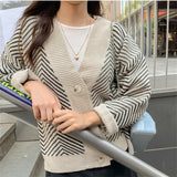 Christmas Gift 2021 Women's Knitwear Winter Spring Striped V-Neck Cardigans Buttons Oversize Korean Style Lady Sweaters Tops SWC3033
