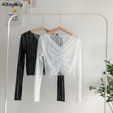 Christmas Gift Blouses Women Elegant Streetwear Chic Clothing Lace Design College Charm Temperament Summer Female V-Neck Classy Sun-proof Thin