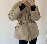 Kukombo Christmas Gift Winter Thick Cotton Padded Coats Women Single-breasted Zippers Lace-up Female Parkas Stand Collar Female Jackets