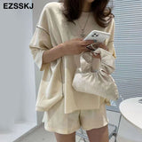 Christmas Gift 2021 casual oversize cotton Tracksuit women oversize t-shirt +shorts 2 Pieces Set female chic loose t-shirt + shorts suits