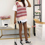 Christmas Gift Argyle Sweater Vest Women Sweater Vest Loose 2021 Fall Winter New Preppy Young Girls Pullover Sweater Top Waistcoats Fit Female