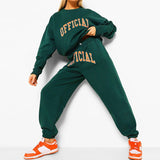 Kukombo  Women Letter Print Two Piece Set Loose Pullover Long Sleeve Sweatshirt And Drawstring Jogging Pant Suit Casual Female Tracksuit