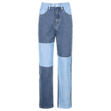 Kukombo Patchwork Straight Women's jeans Baggy Vintage High Waist Boyfriends Mom Denim Distressed Streetwear 2023 Female
