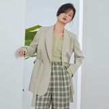 Kukombo Lady Belt Casual Black Blazer Women Solid Long Sleeve Oversized Blazer Yellow Jacket Female Elegant Business Coat