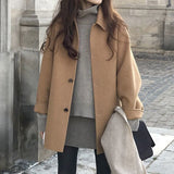 Kukombo Women's Coat Wool Long Sleeve Single Breasted Fashion Fold Over Women's Blended Leisure Loose Winter Woman Thick Coat