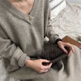 Christmas Gift BGTEEVER Chic Oversize Thick Long Sweater Dress Women V-neck Autumn Winter Straight Sweater Dress Female Casual Loose Knit Dress