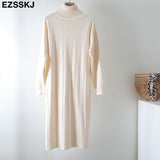 Christmas Gift 2021 Autumn Winter long thick Sweater Dress Women turtleneck long Sleeve straight maix Dress female girl warm long dress