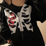 Kukombo Zip-Up Y2K Harajuku Oversized Skeleton Hoodie Goth Hoodies Female Women Grunge Hooded With Zipper Hood Skull Sweatshirt Women