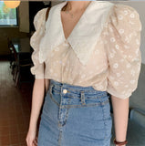 Christmas Gift New Embroidery Oversize Womens Blouses Summer Tops Femme Casual Women Shirt Short Sleeve Print Girls Blouse New Blusas
