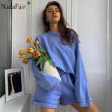 Nadafair 2020 Autumn Crewneck Sweatshirt Women Loose Casual Solid Oversized Hoodies Street Winter Clothes Pullover