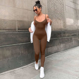 Kukombo strap women long jumpsuit bodycon streetwear fitness sportswear summer clothes lounge wear club outfit body