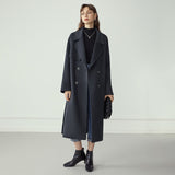 Christmas Gift FANSILANEN Double Breasted 100% Wool Coat Women Elegant Cashmere Long Winter Coat Female Oversized Vitnage Blend Jacket Overcoat