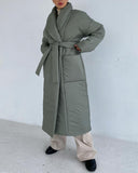 Christmas Gift Yiyiyouni Winter Thicken Belted Padded Parkas Women Cotton Loose Warm Down Jackets Female Long Bubble Coat Solid Overcoat 2021