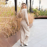 Kukombo Casual Solid Women Suit Fashion Long Sleeve Blouses Shirts Office Two Piece Pants Sets Elegant Wide Leg Trousers Suit 2022 spring