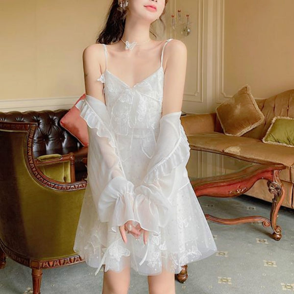 Kukombo French Fairy Dress Women Elegant Sleeveless Chiffon Mini Dress
