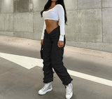 Christmas Gift JuSaHy Autumn Y2K Solid Casual Straight Pants for Women Fashion Pleated High Waist Elastic Trousers Streetwear Female Bottoms
