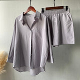 Kukombo Christmas Gift Msfancy Summer Two Piece Set Women Cotton Shorts Sets Vintage Boho Oversized Shirt High Waist Loose Shorts Mujer Sets