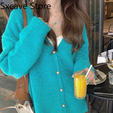 Christmas Gift Autumn Sweater Coat Women Sweet Long Sleeve Button Pure Color Knitted Cardigan Coats Office Lady Korean Fashion Jackets