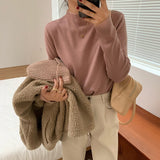 Christmas Gift Turtleneck Knitted Sweater Woman Korean Long-sleeved Loose Solid Sweater Women Simple Slim Base Pullover Women's Sweater 2021