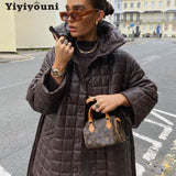 Christmas Gift Yiyiyouni Oversize Thick PU Leather Parkas Women 2021 Winter Button Cotton Padded Coat Female Long Sleeve Pockets Outerwear Lady
