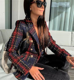 Kukombo Autumn Winter Jackets Houndstooth Women's Woolen Coats Women's Wool Jacket Outerwear Office Lady Elegant Fashion Plaid Jacket