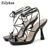 Christmas Gift Eilyken 2021 Summer White Black Woman Sandals Fashion Cross-Tied High Heels Shoes Sexy Lace Up Party Pumps shoes Size 35-42