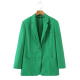 Kukombo Women Fashion Loose Blazer Mujer Double Pockets Single Breasted Chic Suit Jacket Ladies Green Streetwear Outerwear