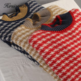Christmas Gift Hirsionsan Houndstooth Knitted Cashmere Sweaters Women 2021 New Winter Loose Ladies Pullovers Warm Casual Knitwear Jumper