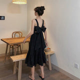 Kukombo 2022 Fashion Elegant Green Dresses New Summer Sling Sweet Dress Sexy Backless Bow Tie Lace Up Clothe Women Vestiods