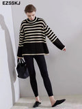 Christmas Gift 2021 striped oversize Turtleneck Sweater for Women female Knitted casual split side Long Sleeve loose sweater