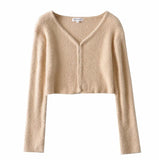 Kukombo Women Sweater Cardigan Korean Long Sleeve Crop Top Green Cardigans Vintage Knitted Sweaters Korean Crop Sweater White Ladies Top