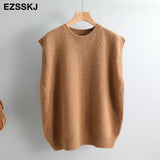 Christmas Gift cashmere NEW Spring  Sweater Vest Women O-Neck Knitted Vest Female casual tank tops Sleeveless Twist knit pullovers