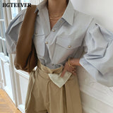 Christmas Gift BGTEEVER Chic Elegant Loose Single-breasted Shirts for Women 2021 Autumn New Fashion Full Sleeve Pockets Female Blouse Tops