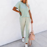 Kukombo  Women Casual Solid Suits Fashion Short Sleeve Pullover Top And Long Pants Jogging Two Piece Set Female Streetwear Tracksuits