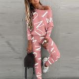 Kukombo  2022 Spring Autumn Casual Outfit Letters Print Long Sleeve Top Spring Women Blouse Pants Tracksuit For Sports 2 Pieces Sets