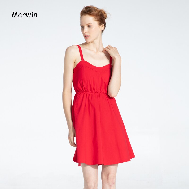 Christmas Gift Marwin New-Coming Summer Solid Knee-Length Spaghetti Strap Strapless Dresses High Street Empire Style Party Holiday Dresses