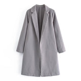Kukombo Women New Fashion Basic Suit Collar Mid-Length Overcoat Coat Vintage Long Sleeve No Buttons Female Outerwear Chic Tops