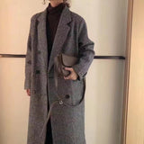 Christmas Gift Woman Long Coat Plaid Striped Woolen Coat Korean Preppy Style Streetwear Commuter Oversize Winter Warmth Women Windbreaker Coat