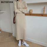 Christmas Gift BGTEEVER Autumn Winter Women Dress 2021 Hooded Knitted Midi Dresses for Women Long Sleeve Loose Female Sweater Vestidos 2021