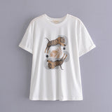 Kukombo Spring Summer Girls Loose Cotton T-Shirt Cartoon Letter Printing Casual O-Neck Simple Tees Tops New Arrivals 2022