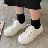 Kukombo Women's White High Sneakers Canvas Shoes Sports Flat Platform Running Rubber Sole Casual Anime Korean Vulcanize Sprin 2022
