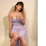 Kukombo Sexy Beachwear Holiday Spring Knitted Sweater Dress Women Spaghetti Strap Strapless Backless Lace Up Dresses Female Lace Up Robe