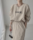 Kukombo Autumn Women Tracksuit Hoodies 2 Piece Sets Chic Pullover Loose Casual Sweatershirt & High Waist Split Skirt Suit Sets