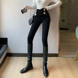 Kukombo  2022 New Spring Casual Irregular Trousers For Women High Waist Lace Up Button Straight Slim Pants Female Autumn Fashion KZ1014