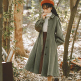 Kukombo French Vintage Woolen Coats Women Autumn Winter New Elegant Pleated Long Coat Female Sweet Lantern Sleeve Jackets