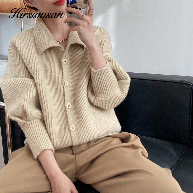 Christmas Gift Hirsionsan Turtle Neck  Autumn Winter Cardigan Sweaters Women Cashmere Single-breasted Soft Loose Solid Female Knited Jumper