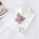 Kukombo Summer Cute Rabbit Women Blouses Shirt Short Sleeve White Tops With Tie Bow Japanese Korean JK Style Female Shirts Lapel Blouses